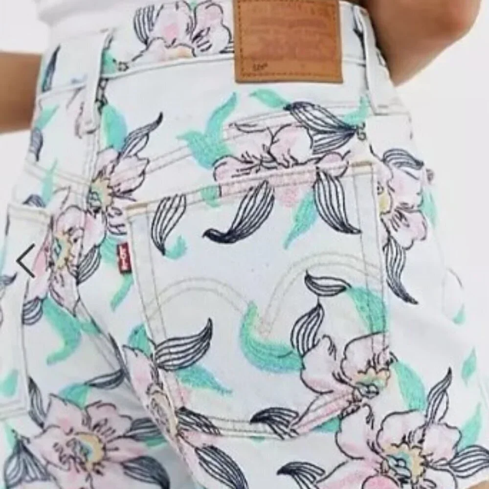 Levi's 501 Floral Pastel Embroidery Hi Rise Button Fly Cut Off Shorts Size 28 - Picture 2 of 8